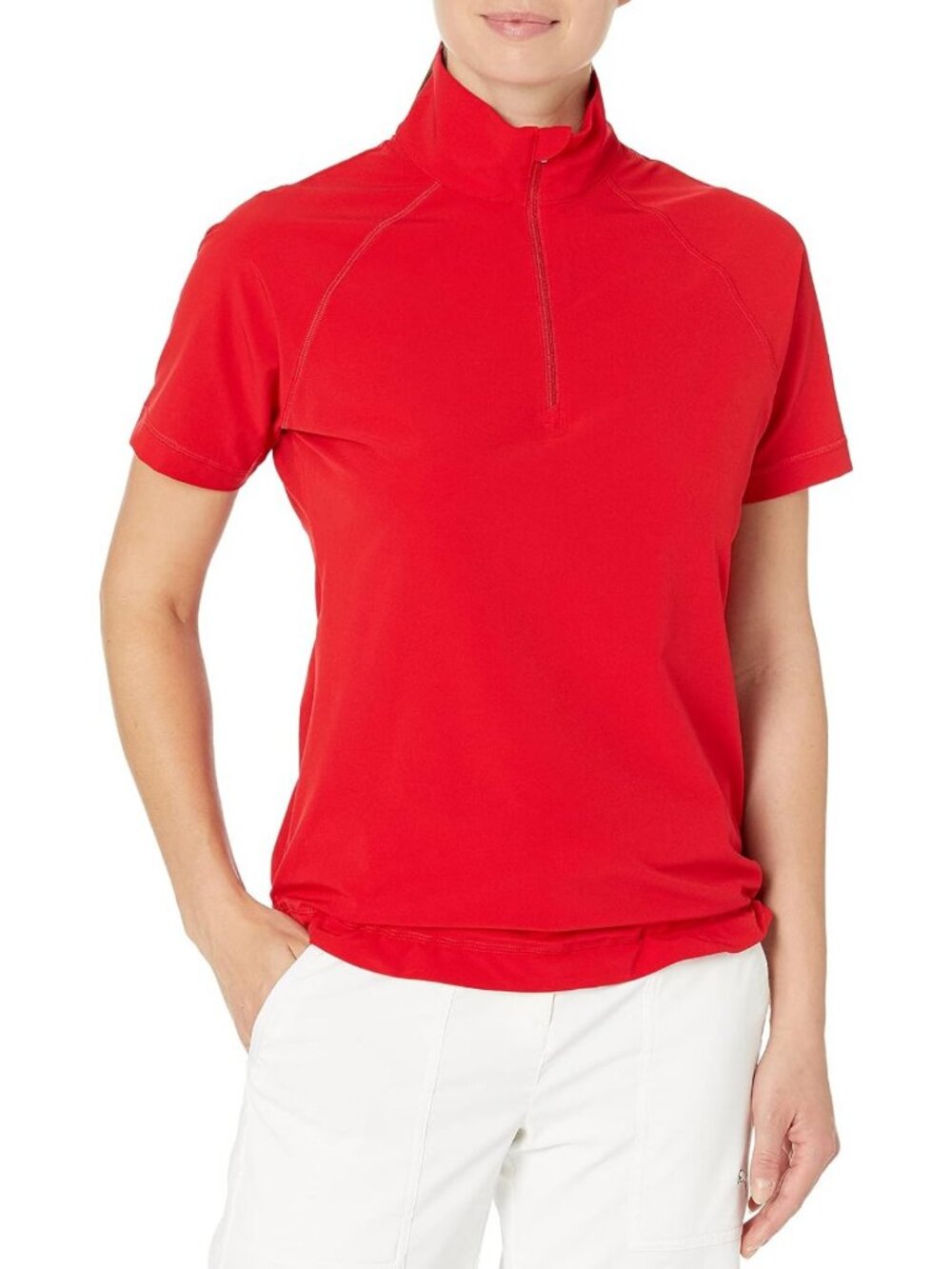 Women's Short Sleeve Half Zip Mock Neck Top - Athletic, Comfortable, Stylish